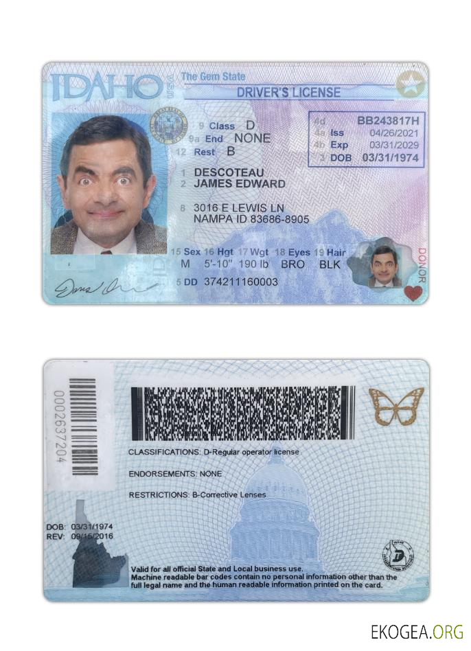 USA Idaho driving license 2021 present